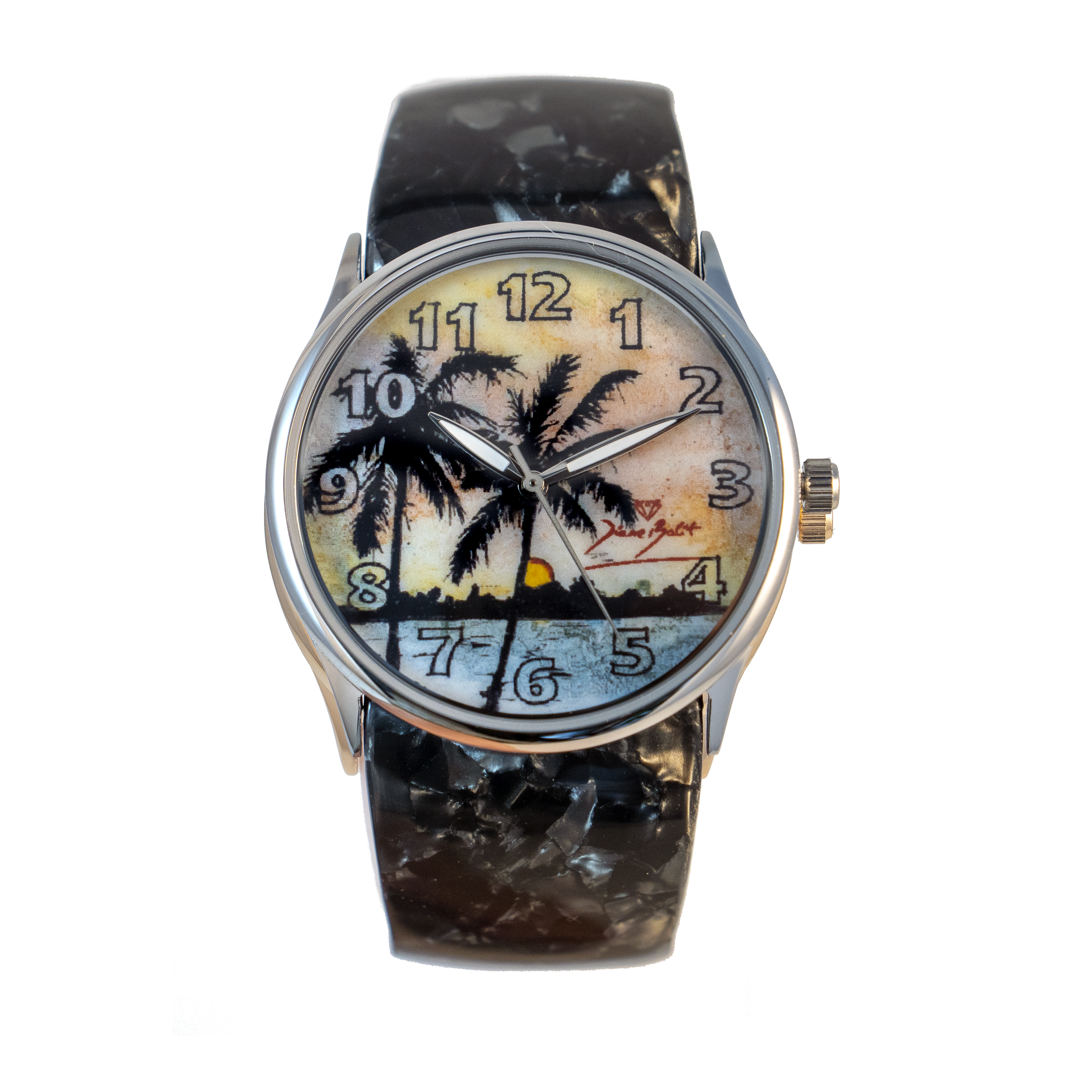 Montre femme fashion bracelet acrylique | PALMIER COUCHER DE SOLEIL