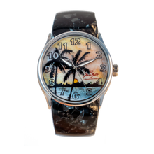 Load image into Gallery viewer, Women&#39;s fashion acrylic bracelet watch | SUNSET PALM TREE
