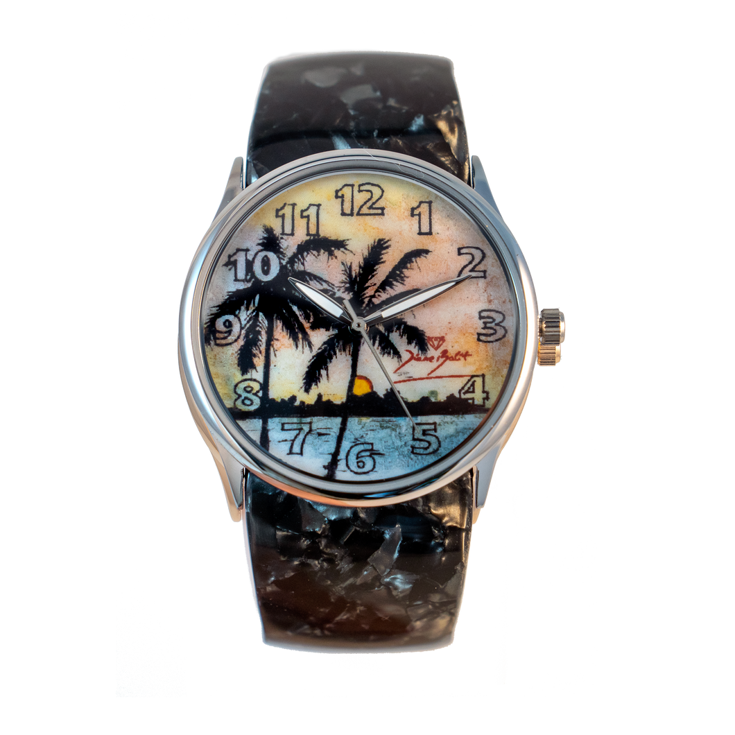 Women's fashion acrylic bracelet watch | SUNSET PALM TREE