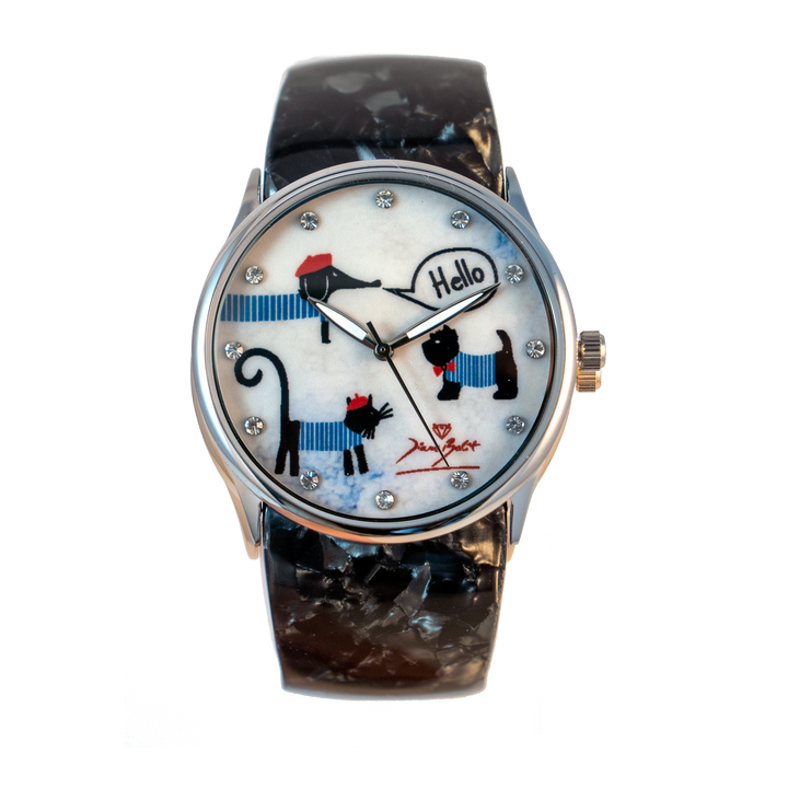 Montre femme fashion bracelet acrylique | CHAT CHIEN HELLO