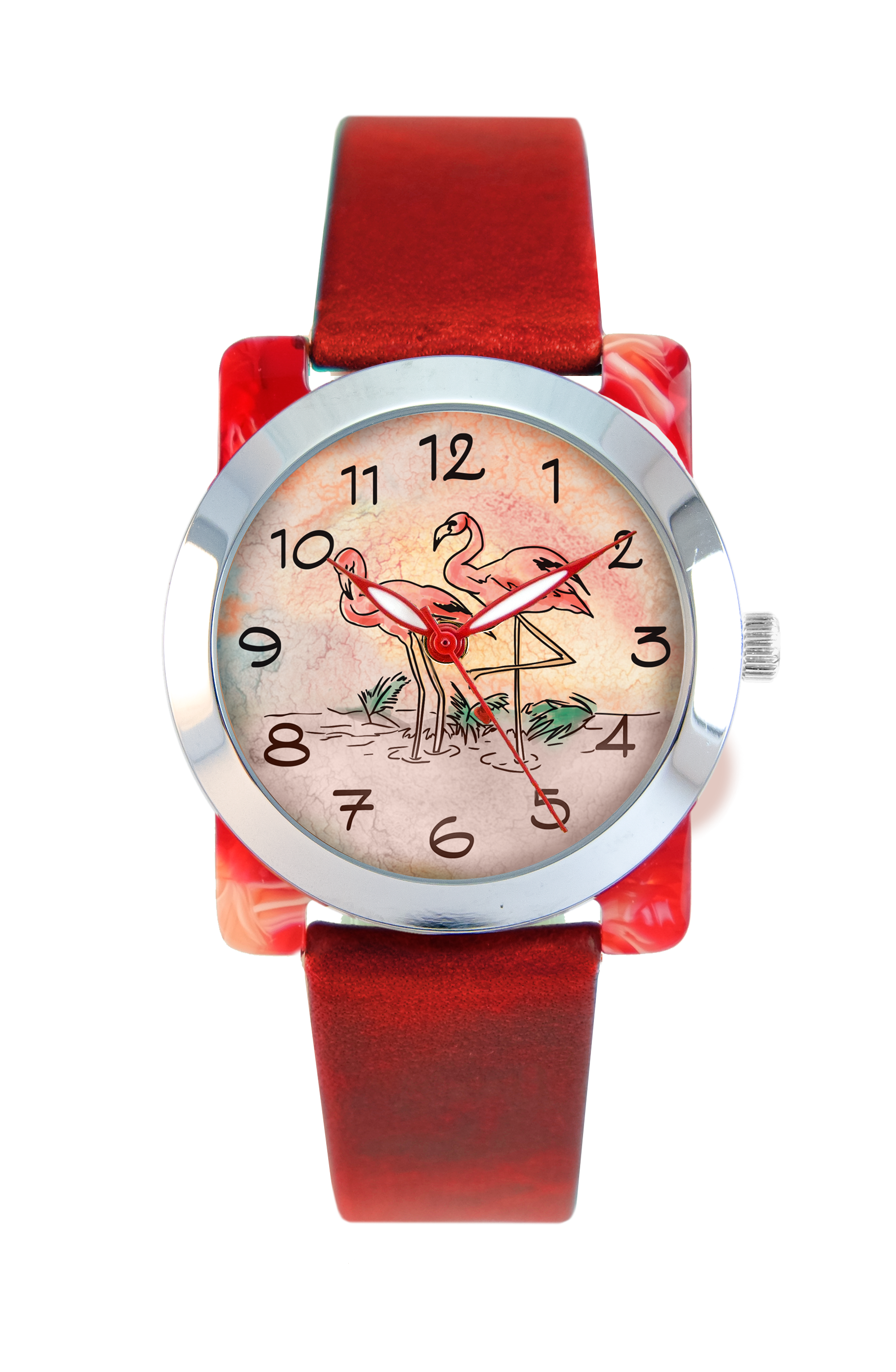 Trendy Hand Painted Ladies Watch | PINK FLAMINGOS