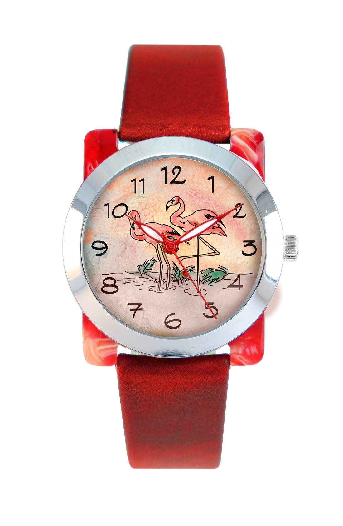 Trendy Hand Painted Ladies Watch | PINK FLAMINGOS