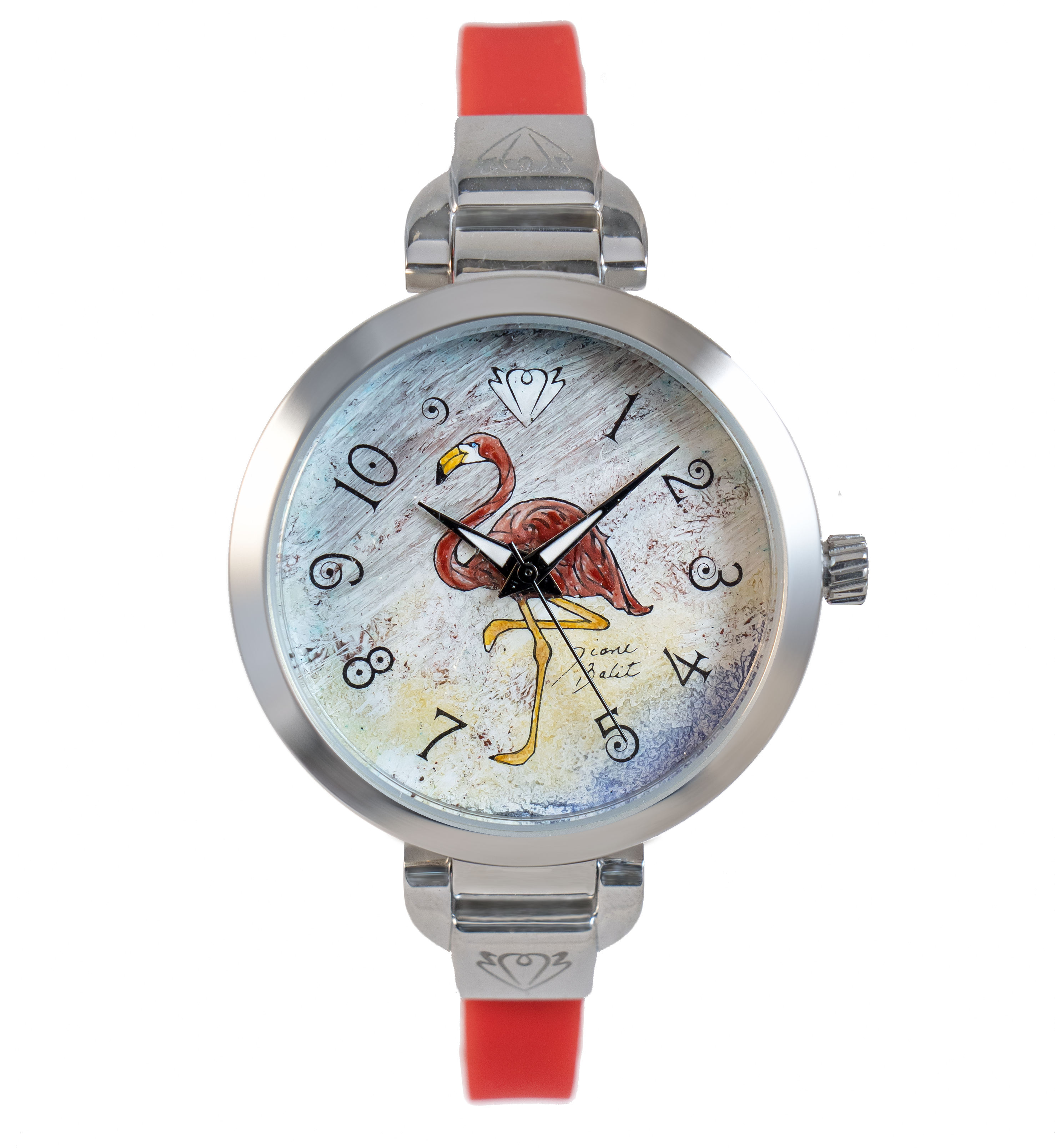 Montre femme fait à la main acier mince bracelet silicone | FLAMANT ROSE