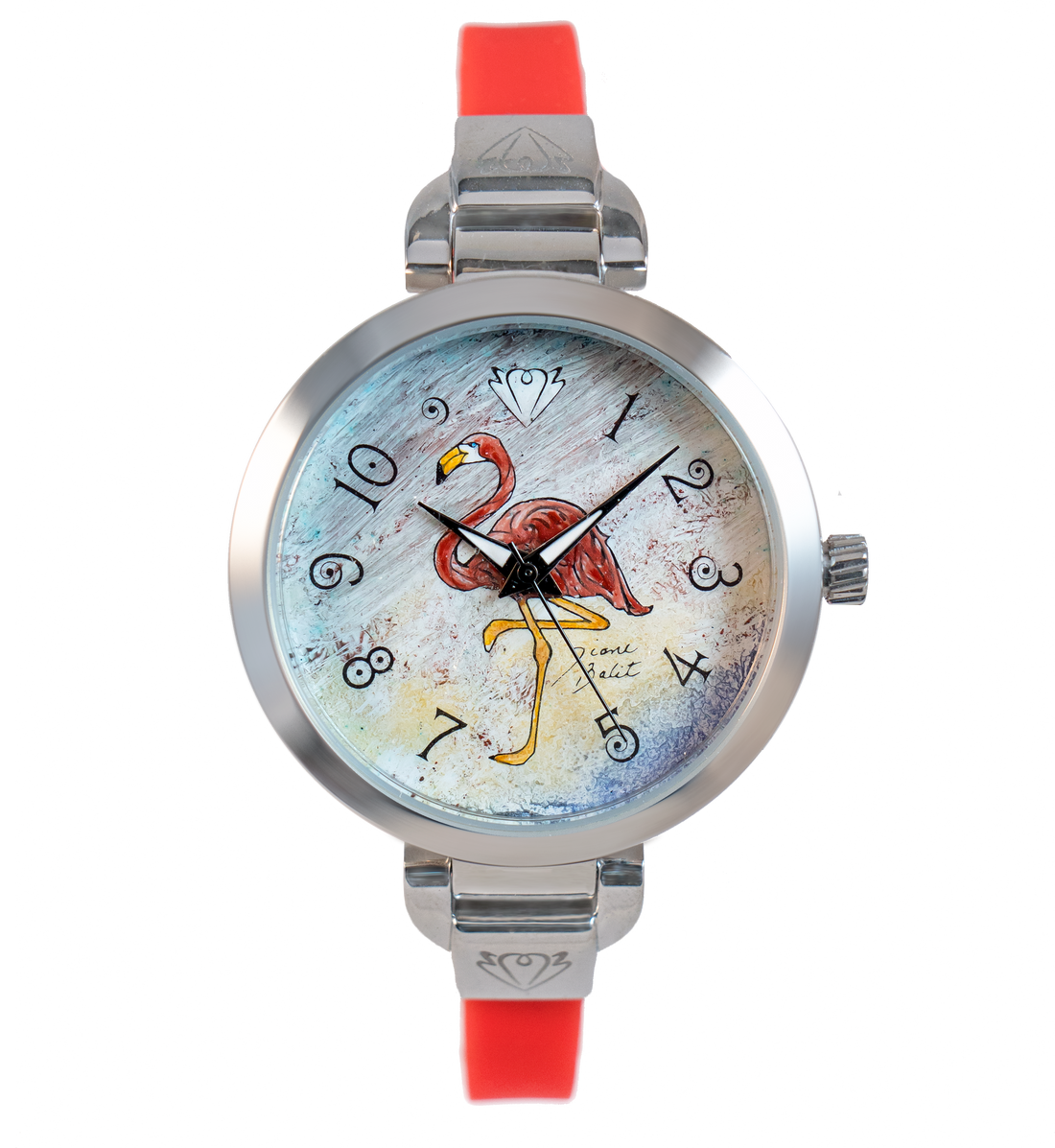 Montre femme fait à la main acier mince bracelet silicone | FLAMANT ROSE