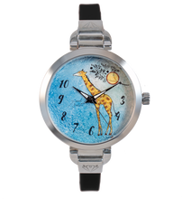 Load image into Gallery viewer, Ladies Hand Painted Steel Thin Silicone Strap Watch | GIRAFFE WITH SUN
