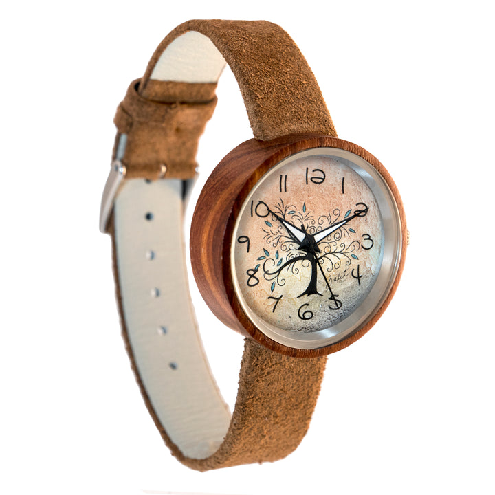 Montre femme bois exotique nature | ARBRE DE VIE AVEC FEUILLES