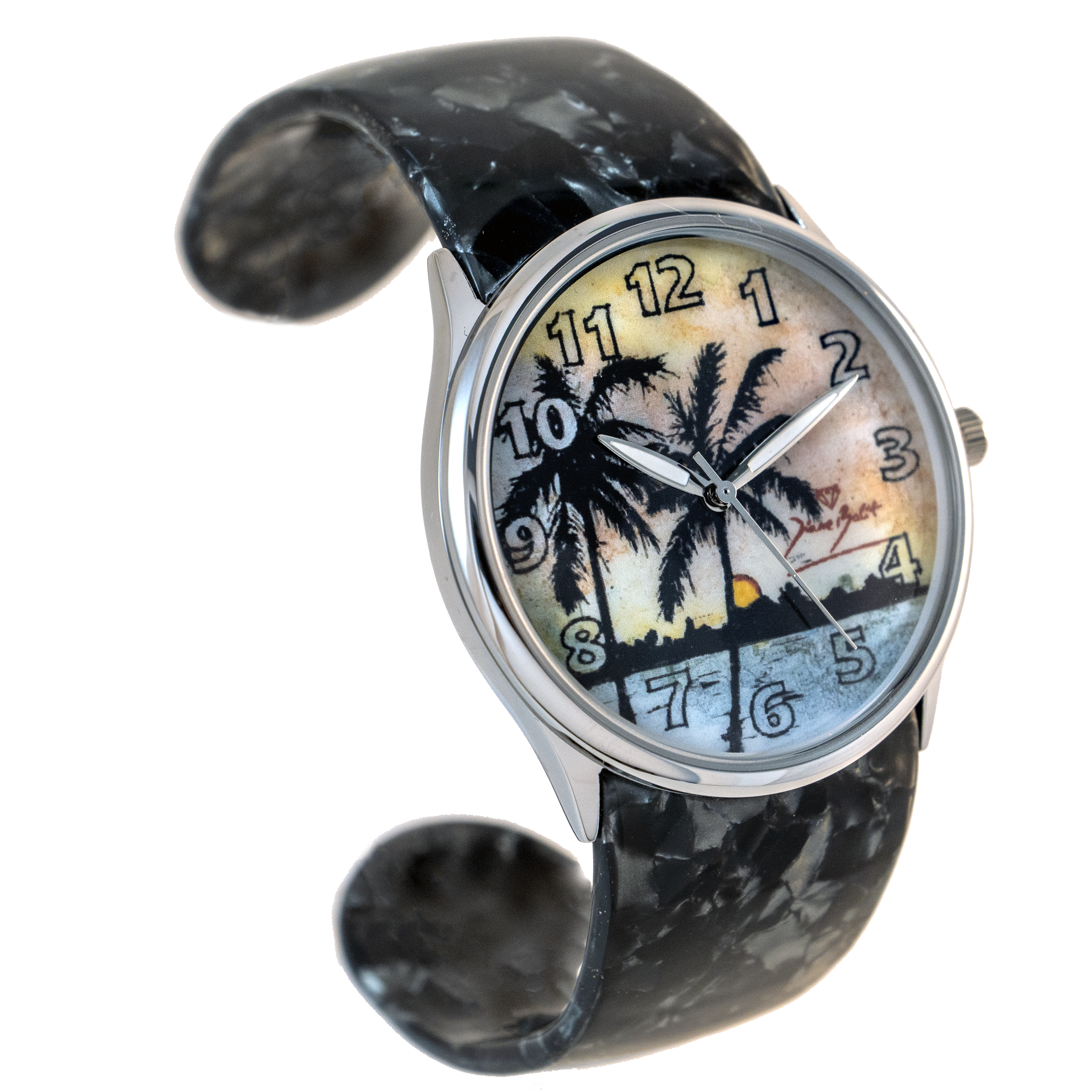 Montre femme fashion bracelet acrylique | PALMIER COUCHER DE SOLEIL