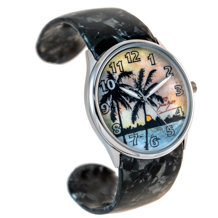 Montre femme fashion bracelet acrylique | PALMIER COUCHER DE SOLEIL