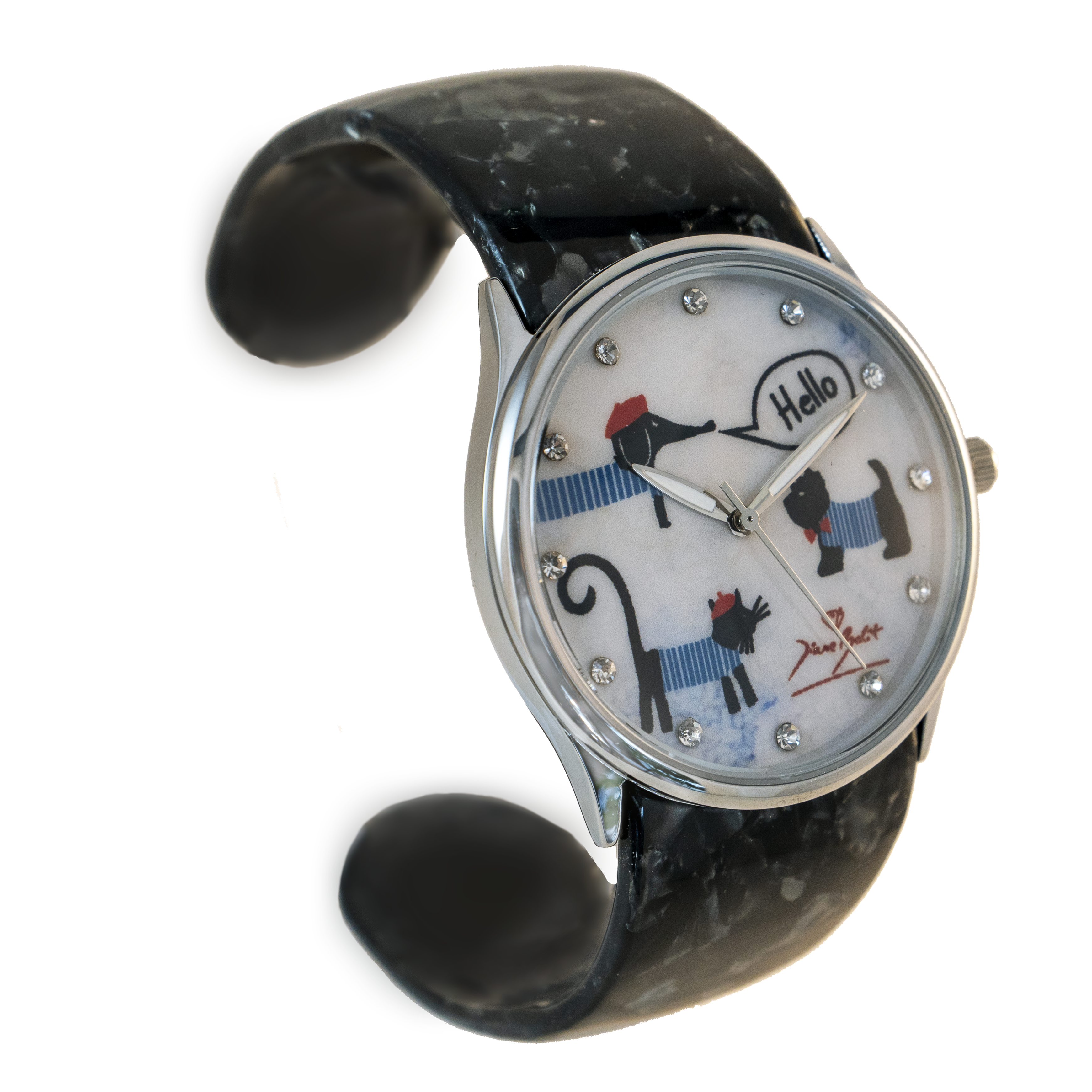 Montre femme fashion bracelet acrylique | CHAT CHIEN HELLO