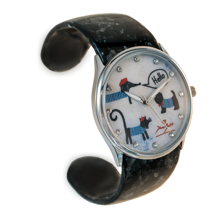 Montre femme fashion bracelet acrylique | CHAT CHIEN HELLO