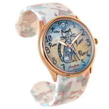 Load image into Gallery viewer, Women&#39;s fashion acrylic bracelet watch | TWO LOVING CATS| PURR CAT
