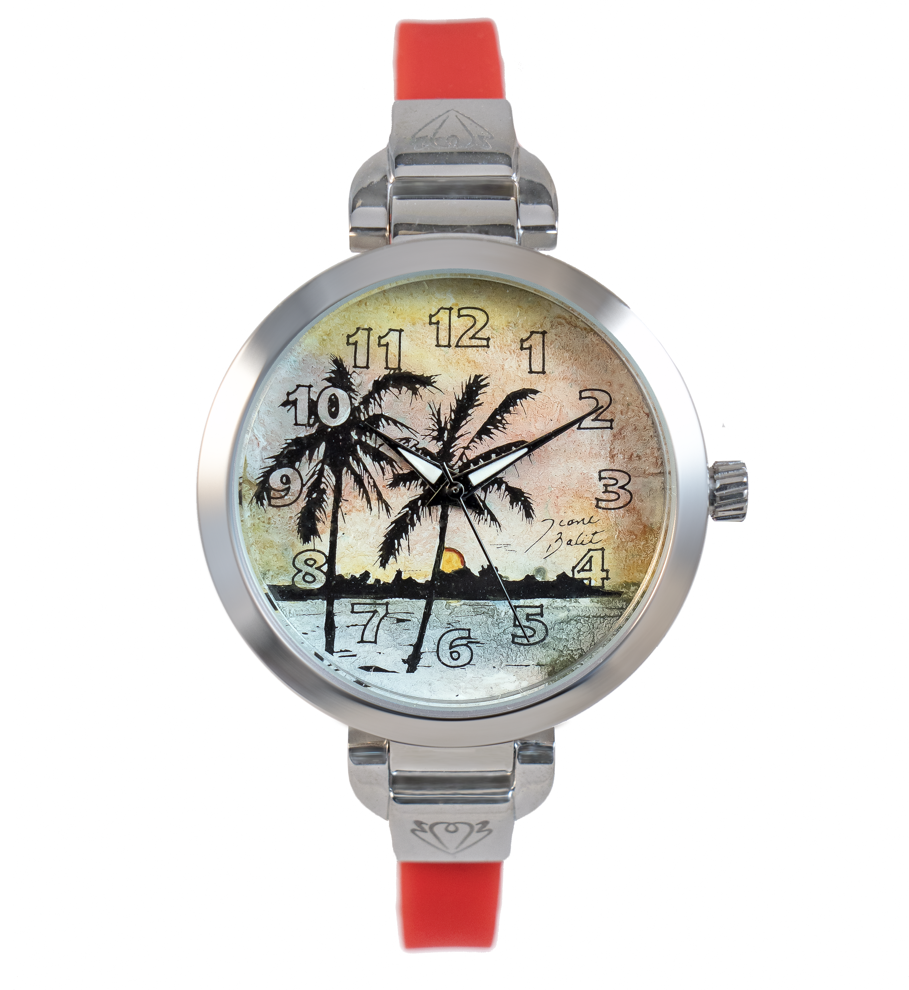 Montre femme fait à la main acier mince bracelet silicone | PALMIER