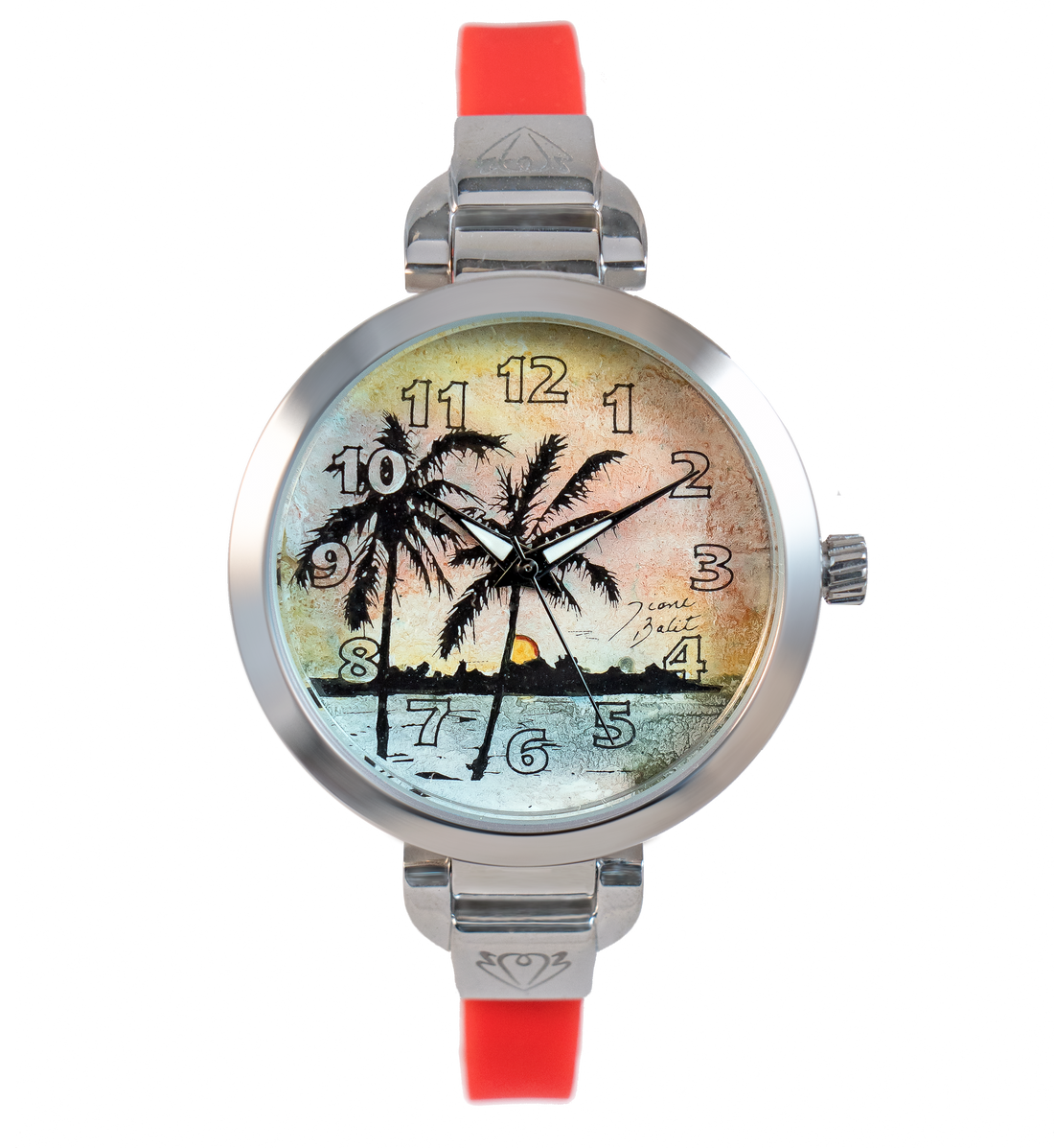 Montre femme fait à la main acier mince bracelet silicone | PALMIER