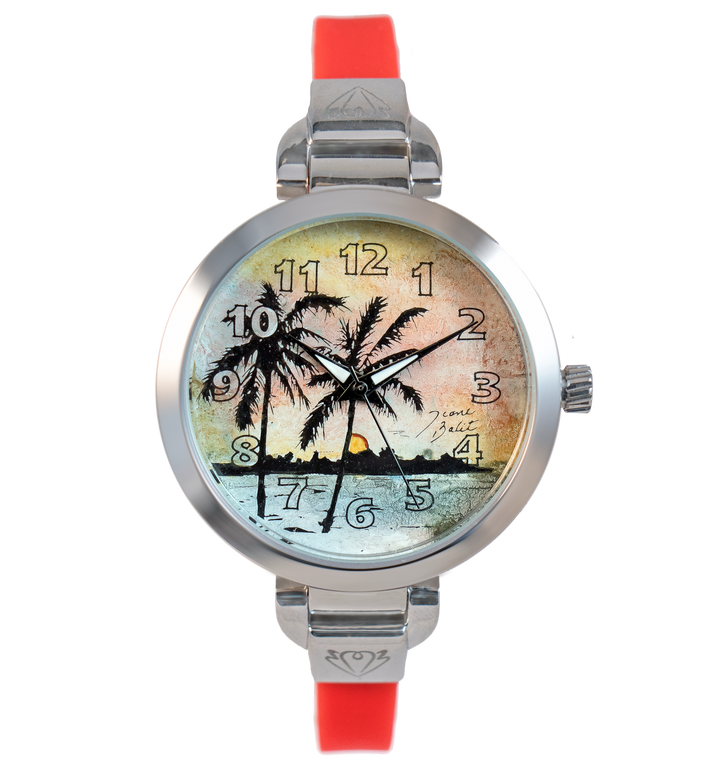 Montre femme fait à la main acier mince bracelet silicone | PALMIER
