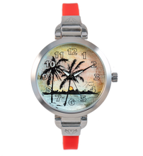 Charger l&#39;image dans la galerie, Montre femme fait à la main acier mince bracelet silicone | PALMIER
