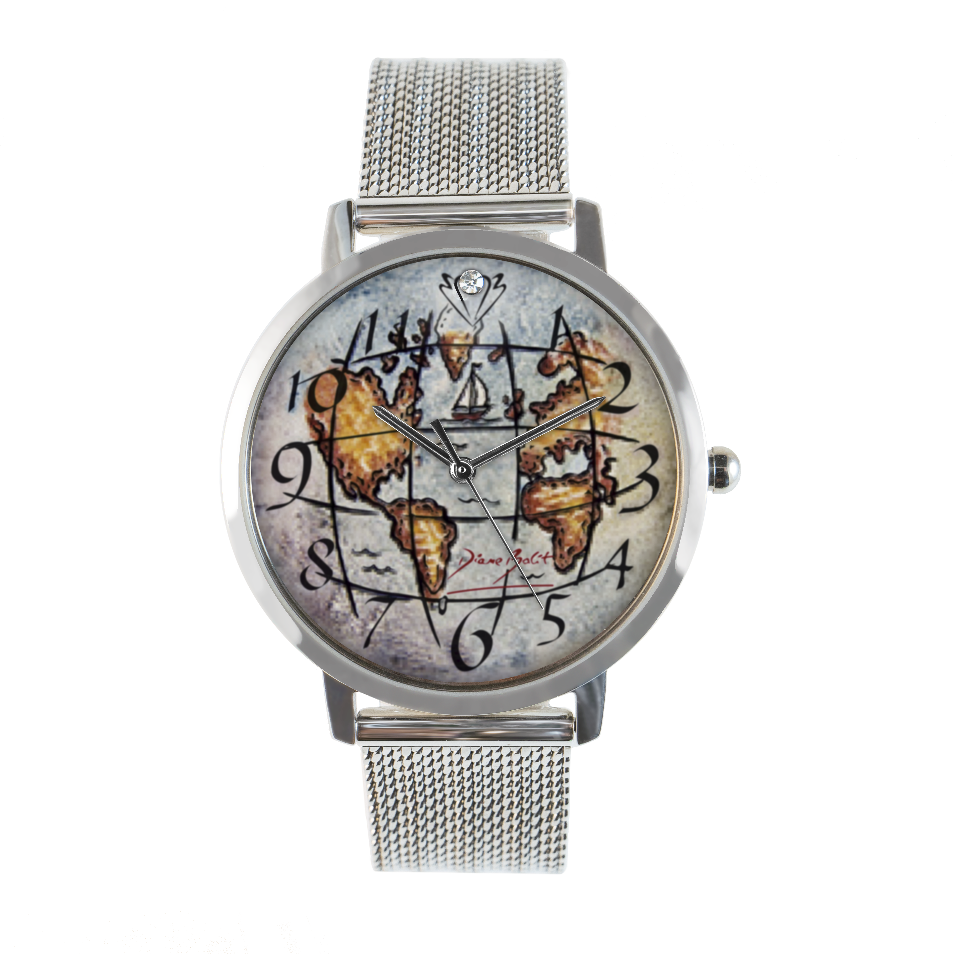 Bijoux Montre Femme Mappemonde Bracelet Lien Médaille Argent 925