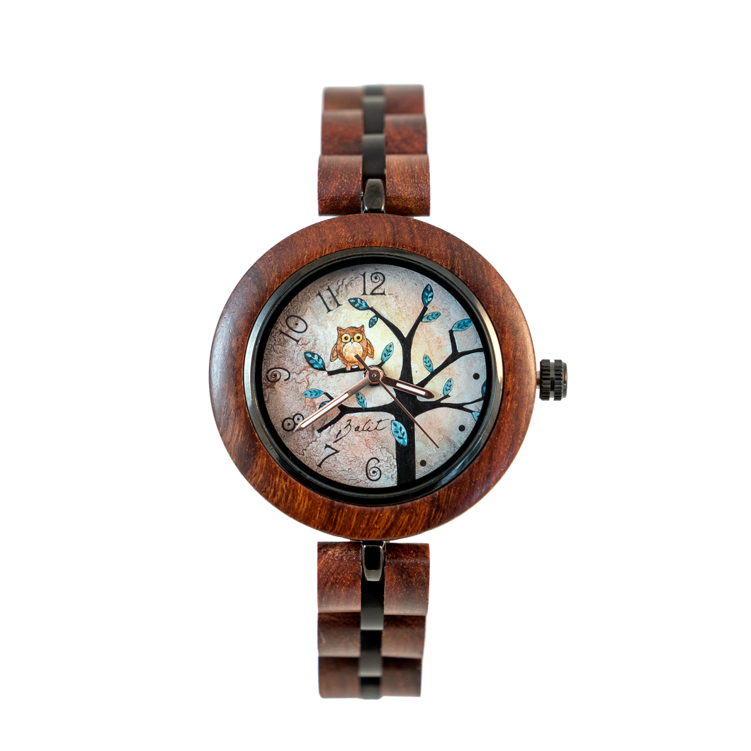 Woman's watch exotic wood nature | OWL IN THE TREE