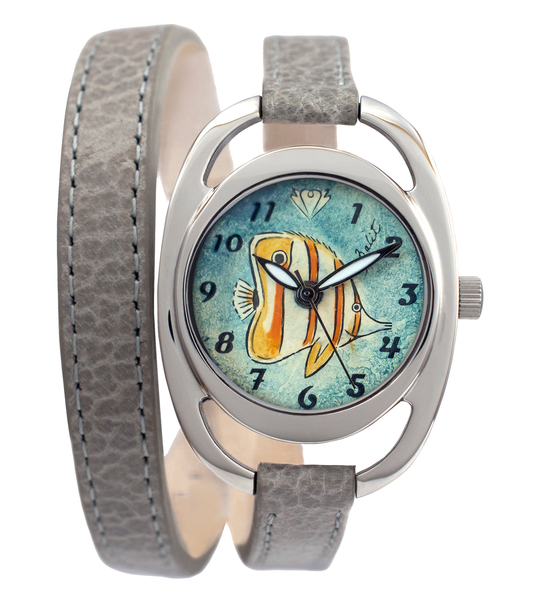 Montre femme voyage nautique bracelet double en cuir| POISSON EXOTIQUE