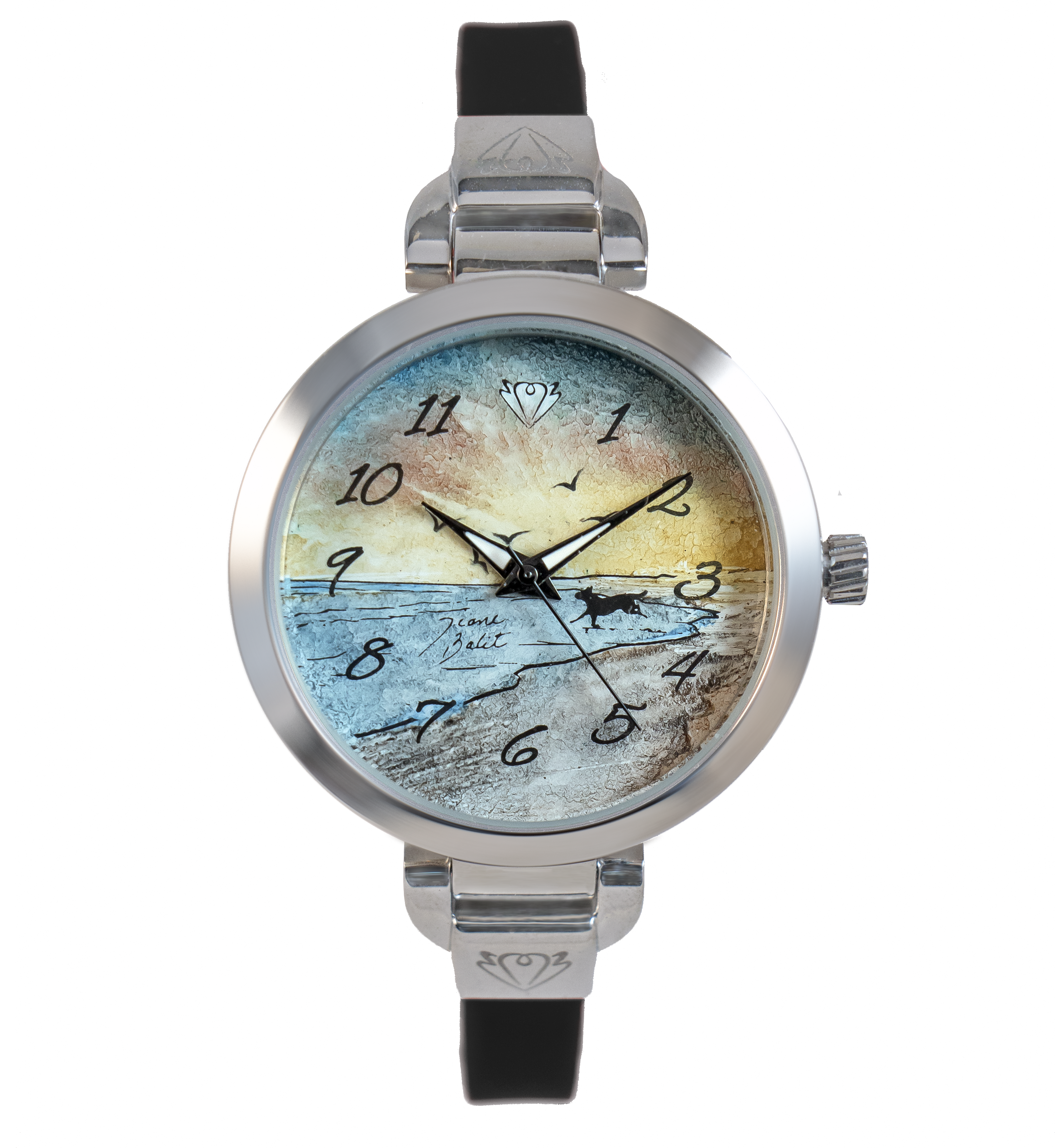 Montre femme artisanale acier mince bracelet silicone  | CHIEN À LA PLAGE