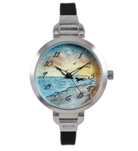 Load image into Gallery viewer, Handcrafted women&#39;s watch with thin steel silicone strap | DOG AT THE BEACH
