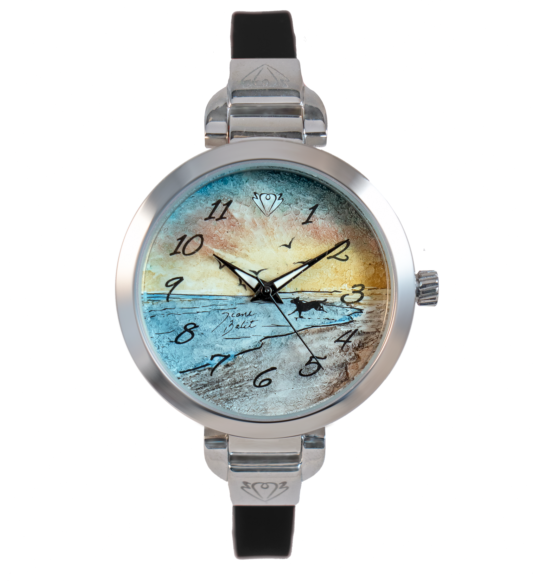Montre Dame BICHE DE BERE - Cadran Blanc Muet - Bracelet Cuir Noir - Boîtier Acier - Neuv E De Stock (Pile Neuve Incluse)