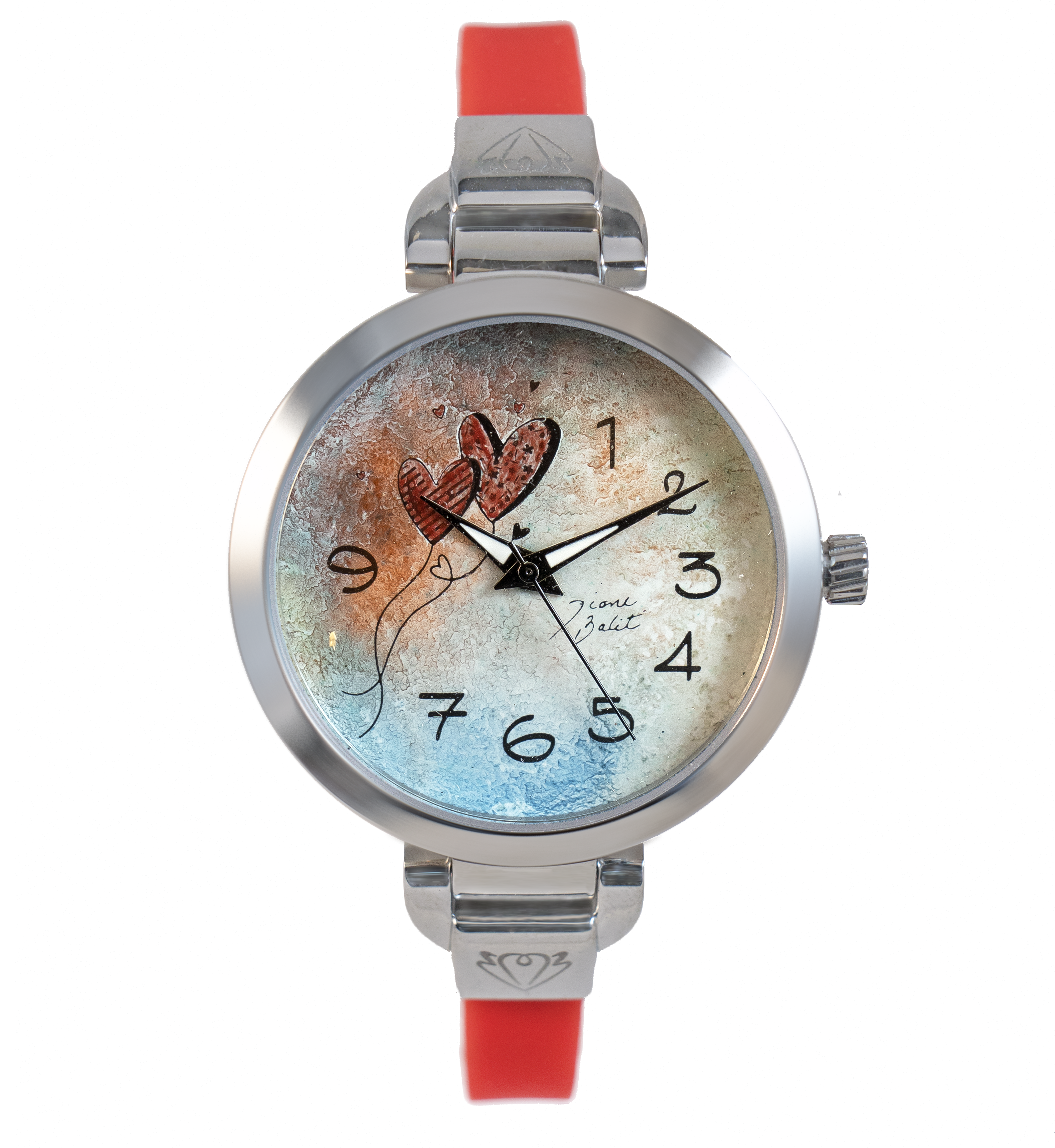 Montre femme peinte à la main acier mince bracelet silicone | DEUX COEURS