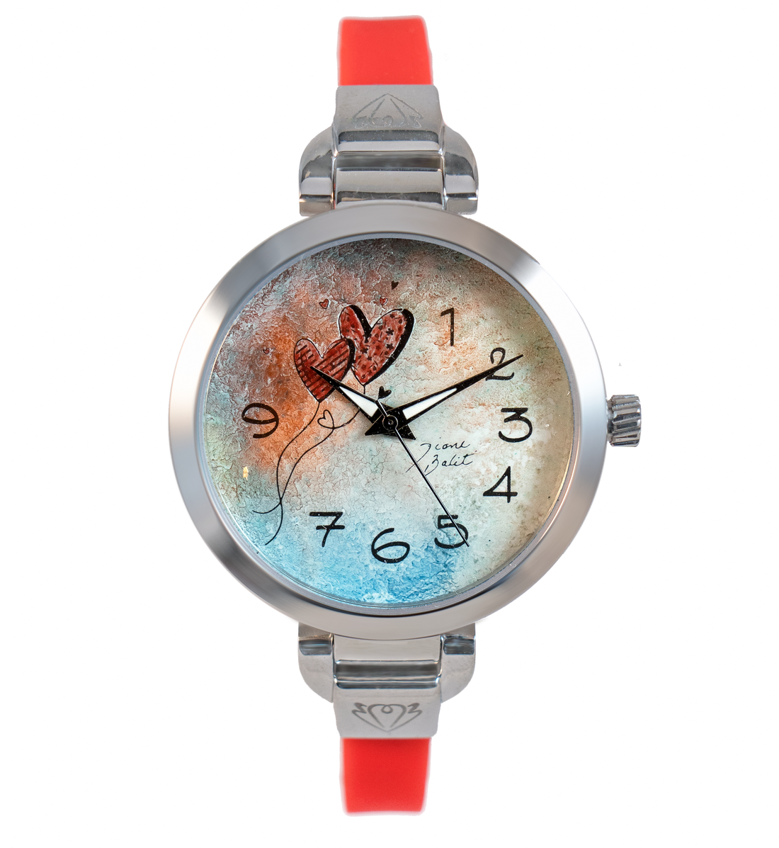 Montre femme peinte à la main acier mince bracelet silicone | DEUX COEURS