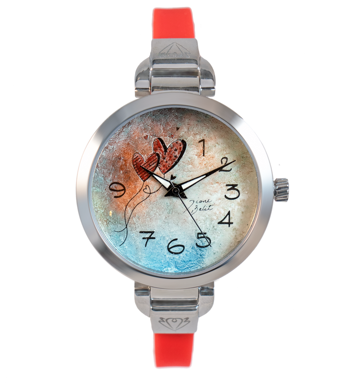 Montre femme peinte à la main acier mince bracelet silicone | DEUX COEURS
