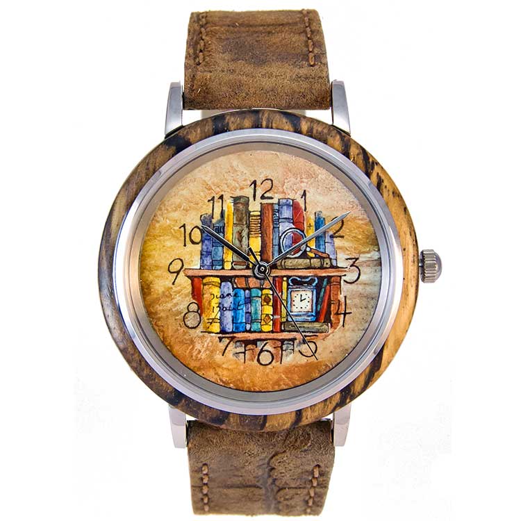 Men's wooden watch with leather strap | BOOKS