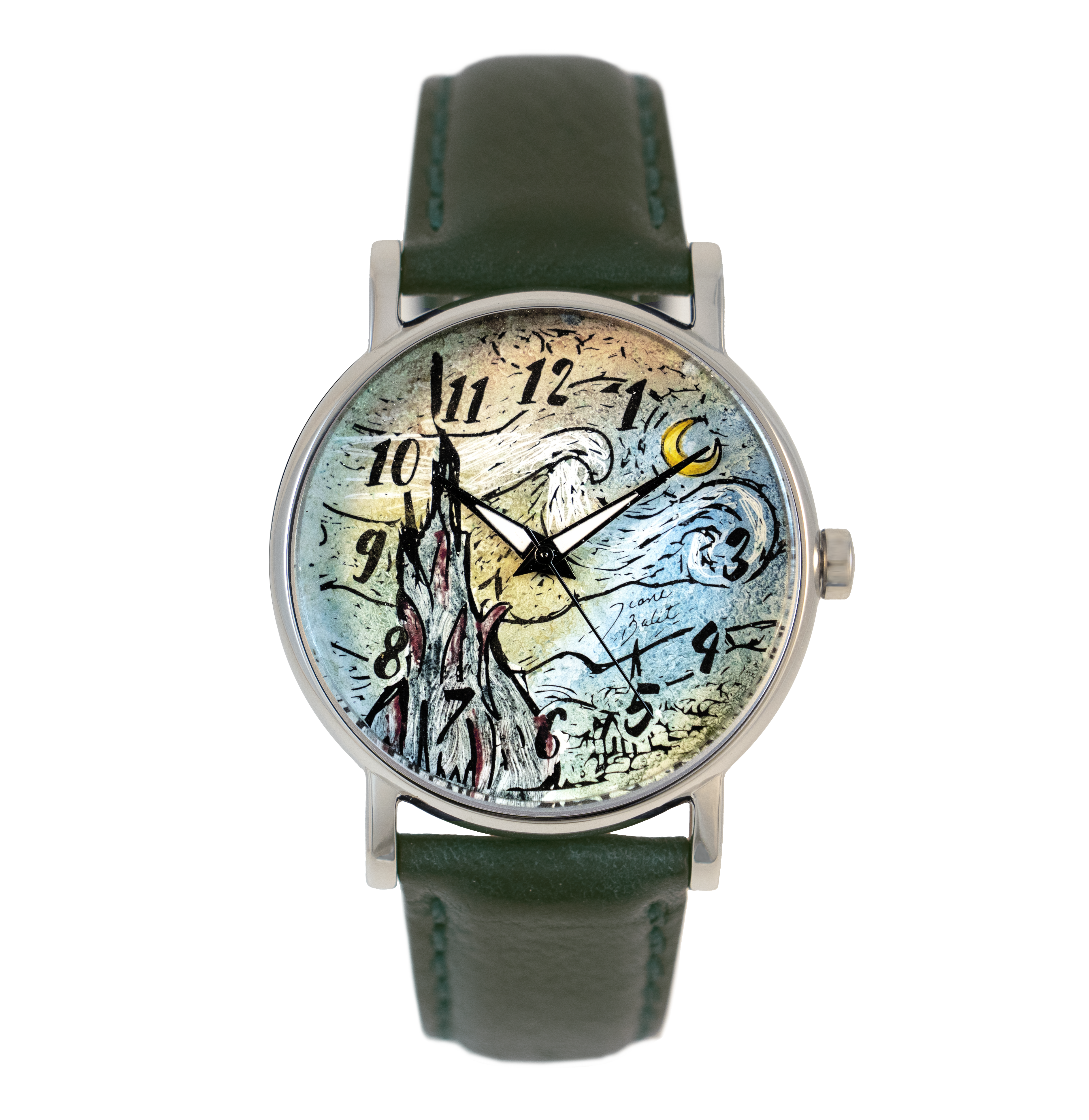 Montre en acier et bracelet de cuir | NUIT ÉTOILEE DE VAN GOGH