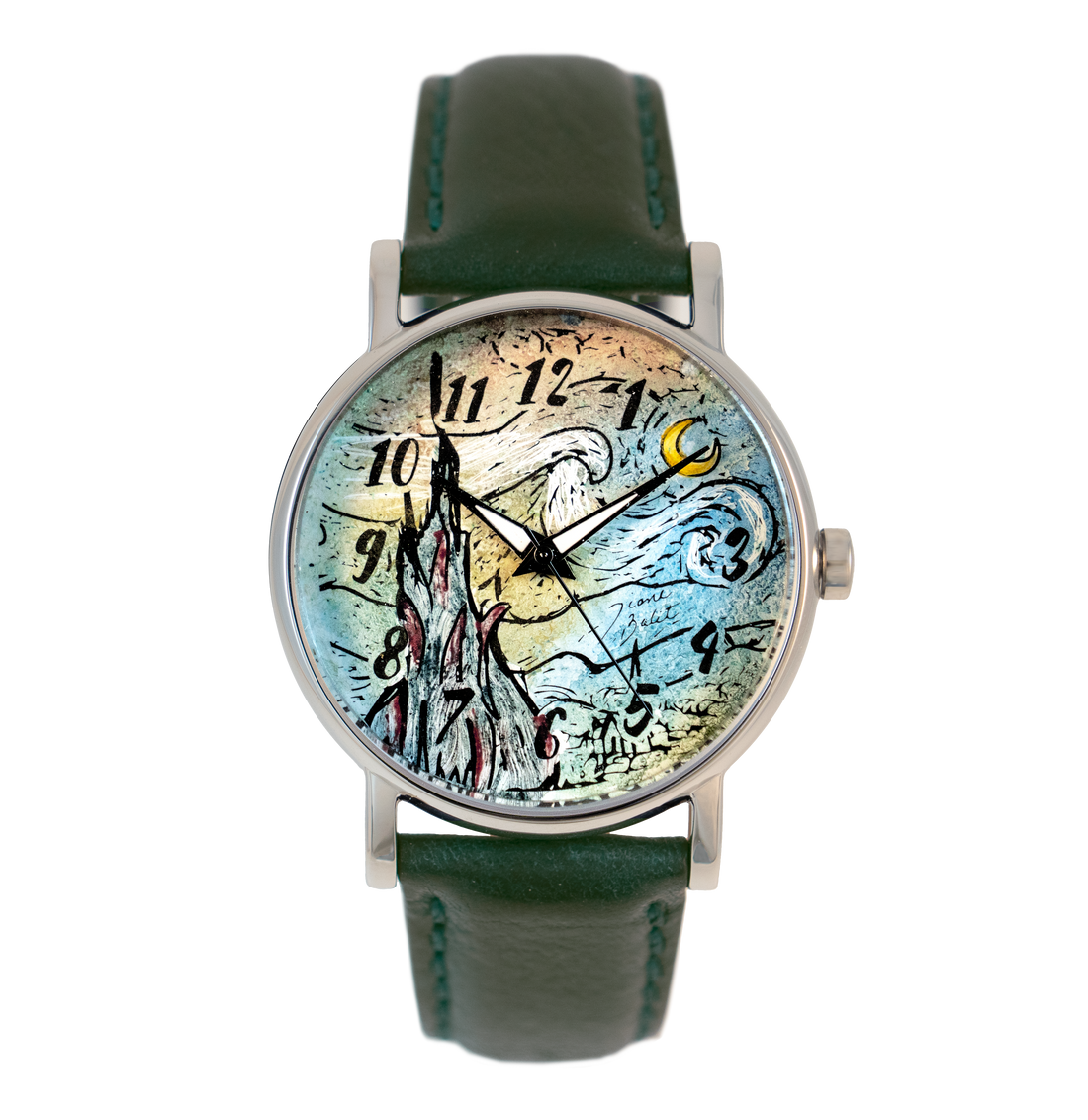 Montre en acier et bracelet de cuir | NUIT ÉTOILEE DE VAN GOGH