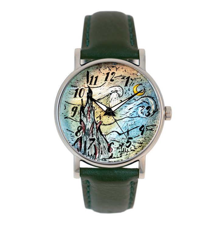 Montre en acier et bracelet de cuir | NUIT ÉTOILEE DE VAN GOGH