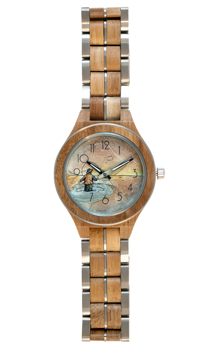 Montre pour homme en bois  exotique  | PÊCHEUR À LA MOUCHE