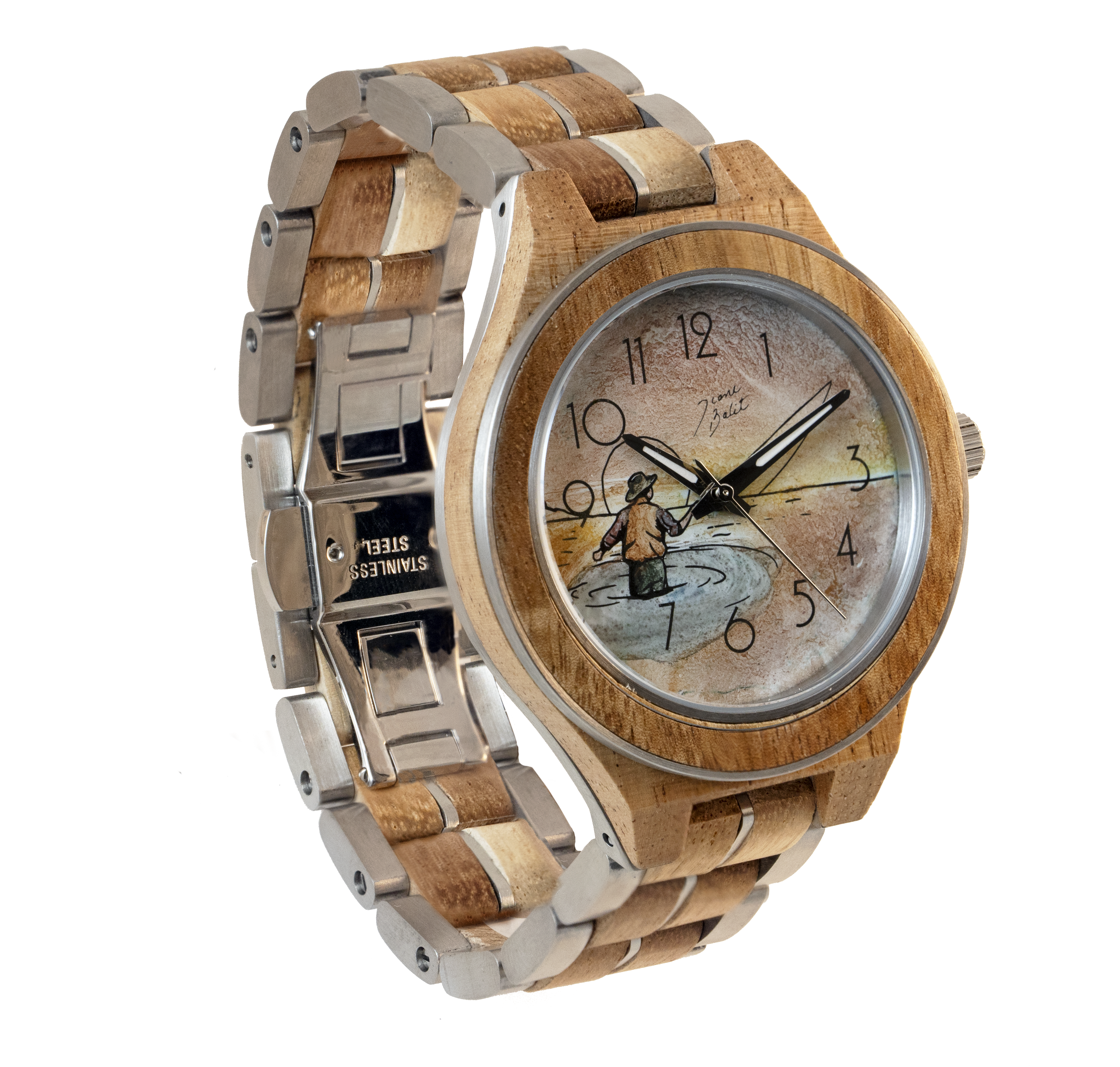 Montre pour homme en bois  exotique  | PÊCHEUR À LA MOUCHE
