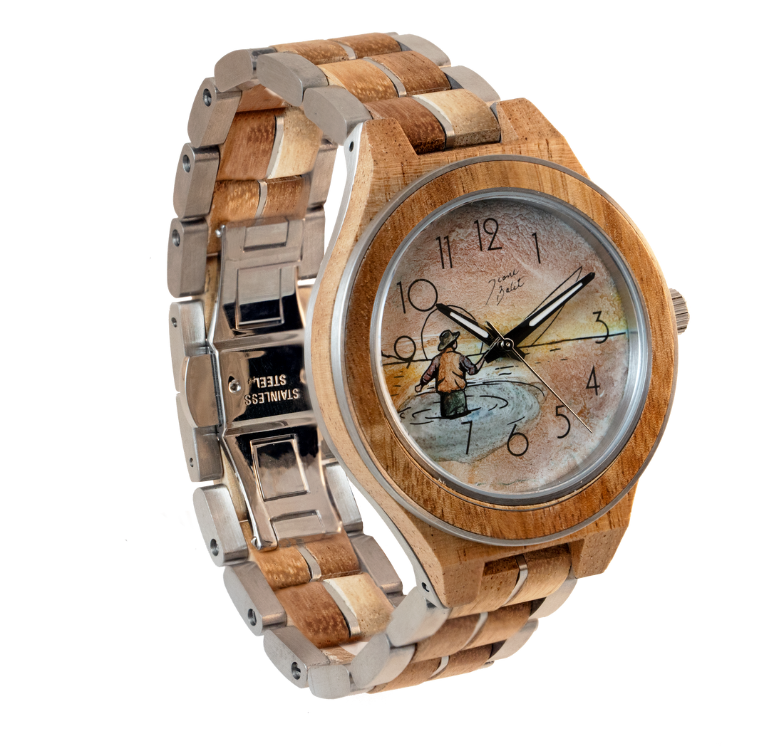 Montre pour homme en bois  exotique  | PÊCHEUR À LA MOUCHE