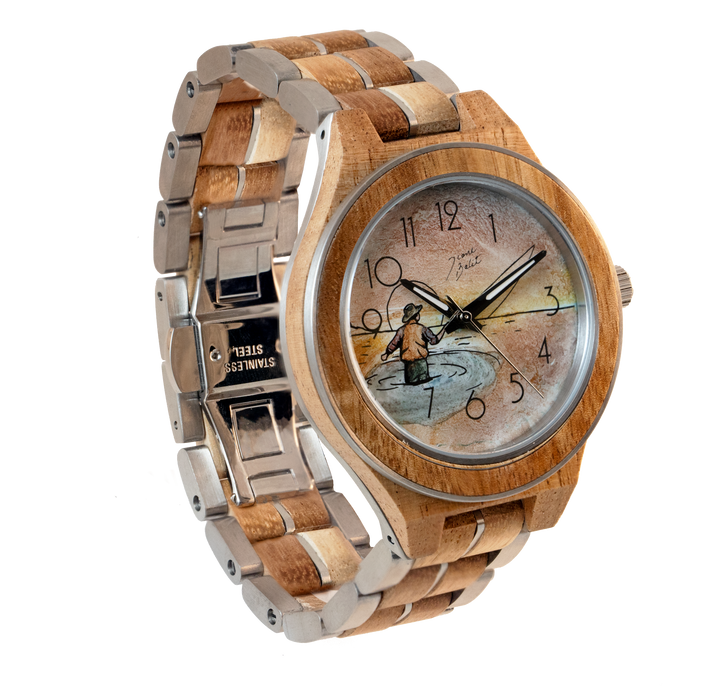 Montre pour homme en bois  exotique  | PÊCHEUR À LA MOUCHE