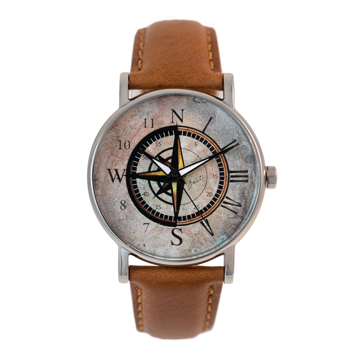 Montre pour homme acier et cuir | DEMIE ROSE DES VENTS
