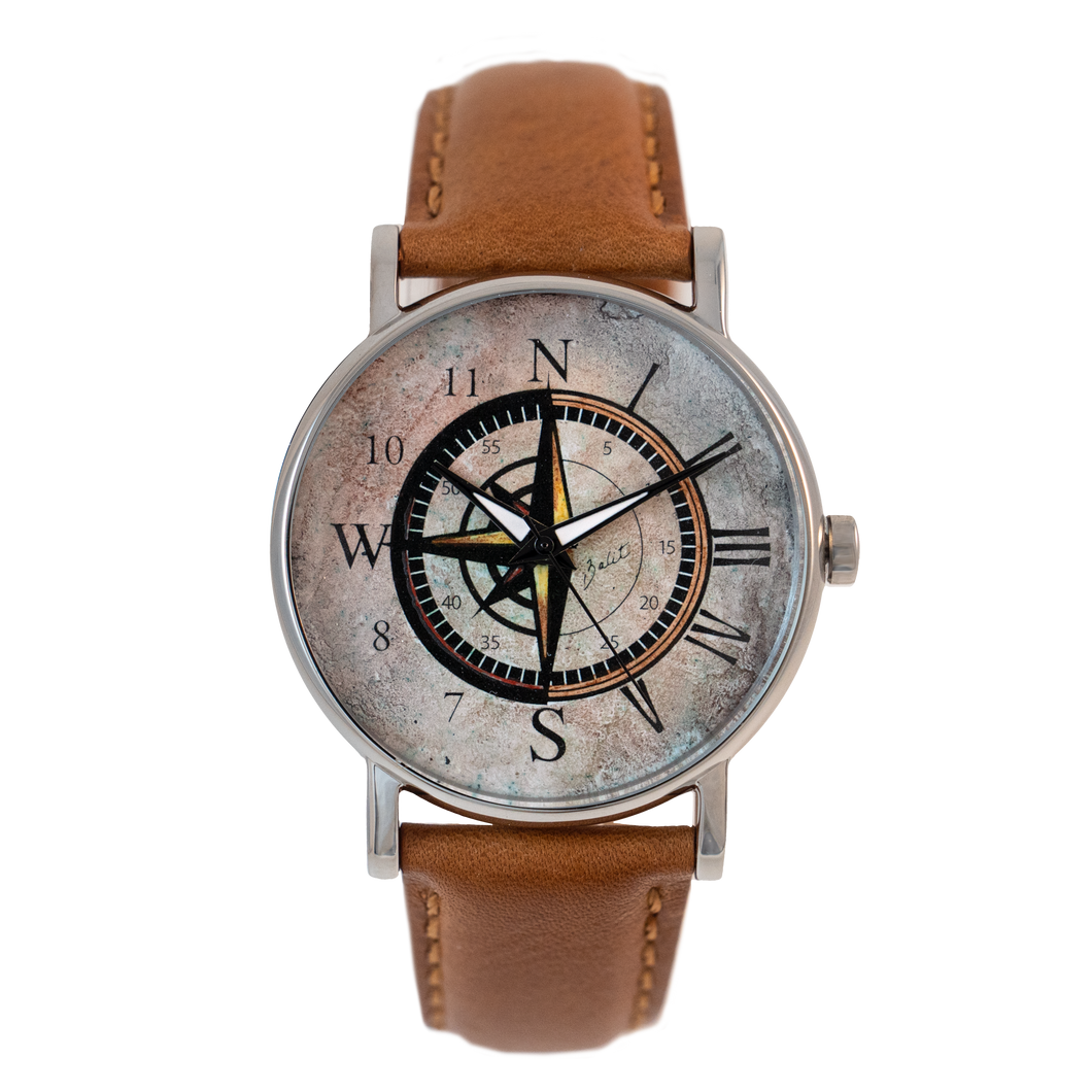 Steel and leather men's watch | HALF SUNDIAL