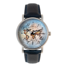 Load image into Gallery viewer, Steel and leather men&#39;s watch | WORLD MAP AND ARROWS
