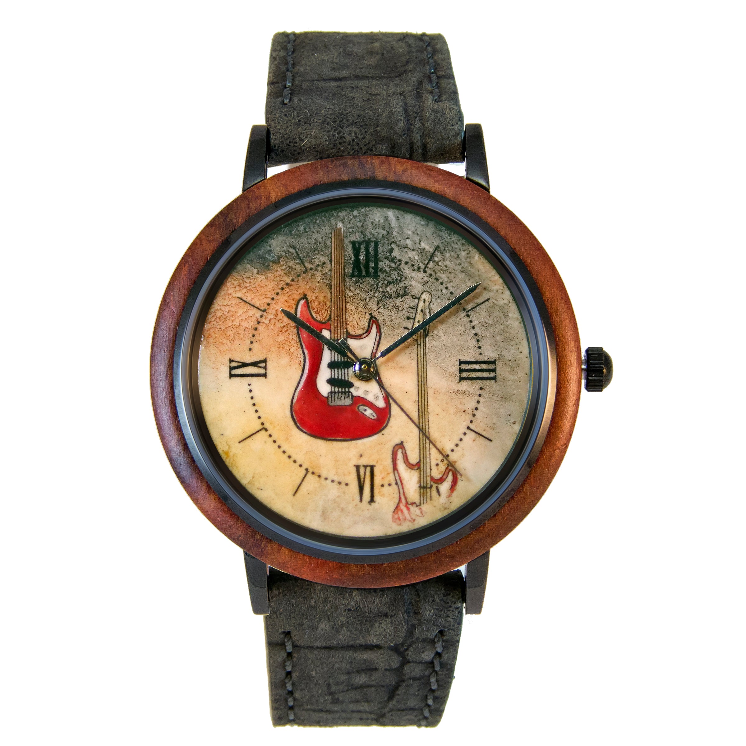 Montre pour homme en  bois bracelet de cuir | GUITARE
