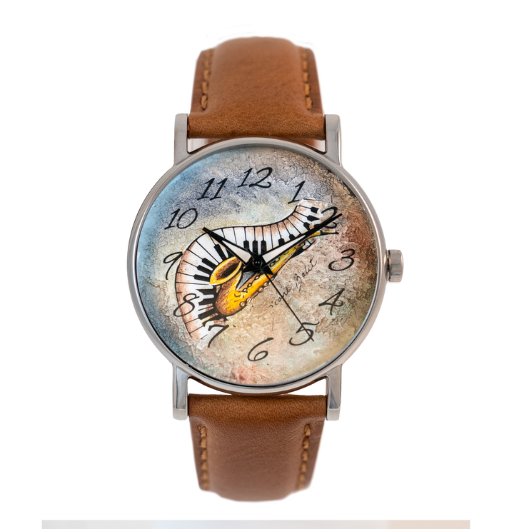 Montre homme acier inoxydable bracelet cuir | MUSIQUE