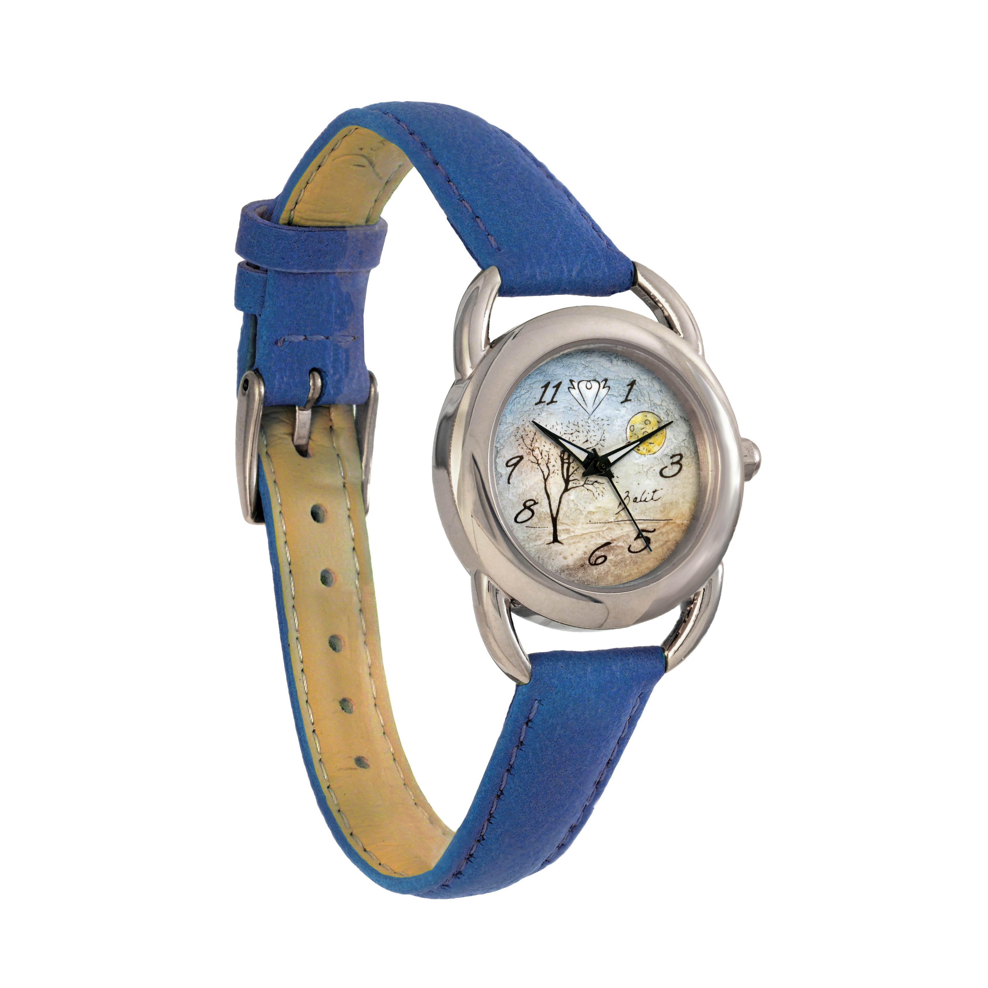 Montre femme nature cuir végane/ ARBRE LUNE DE NUIT
