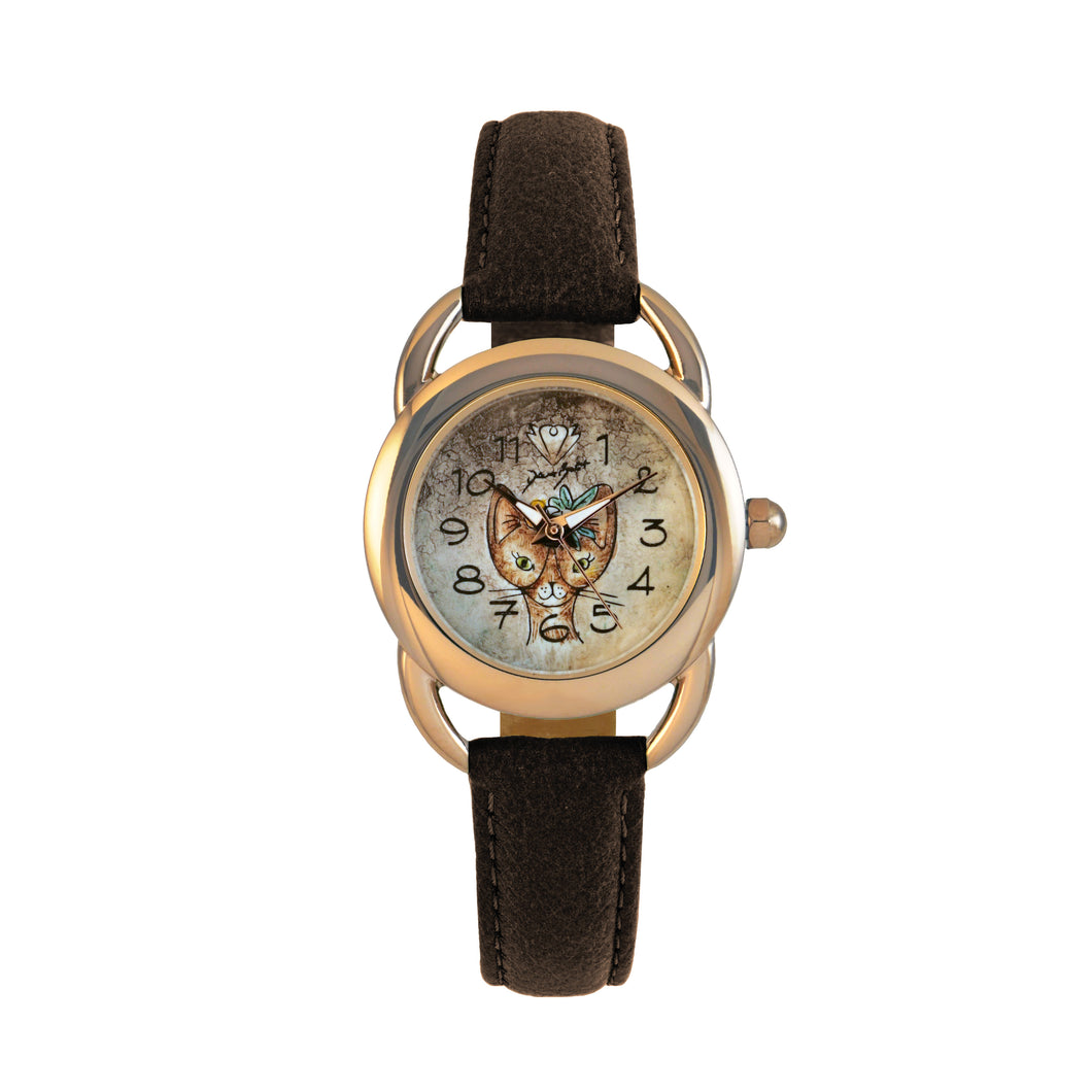 Montre femme animal cuir végane/YEUX DE CHAT