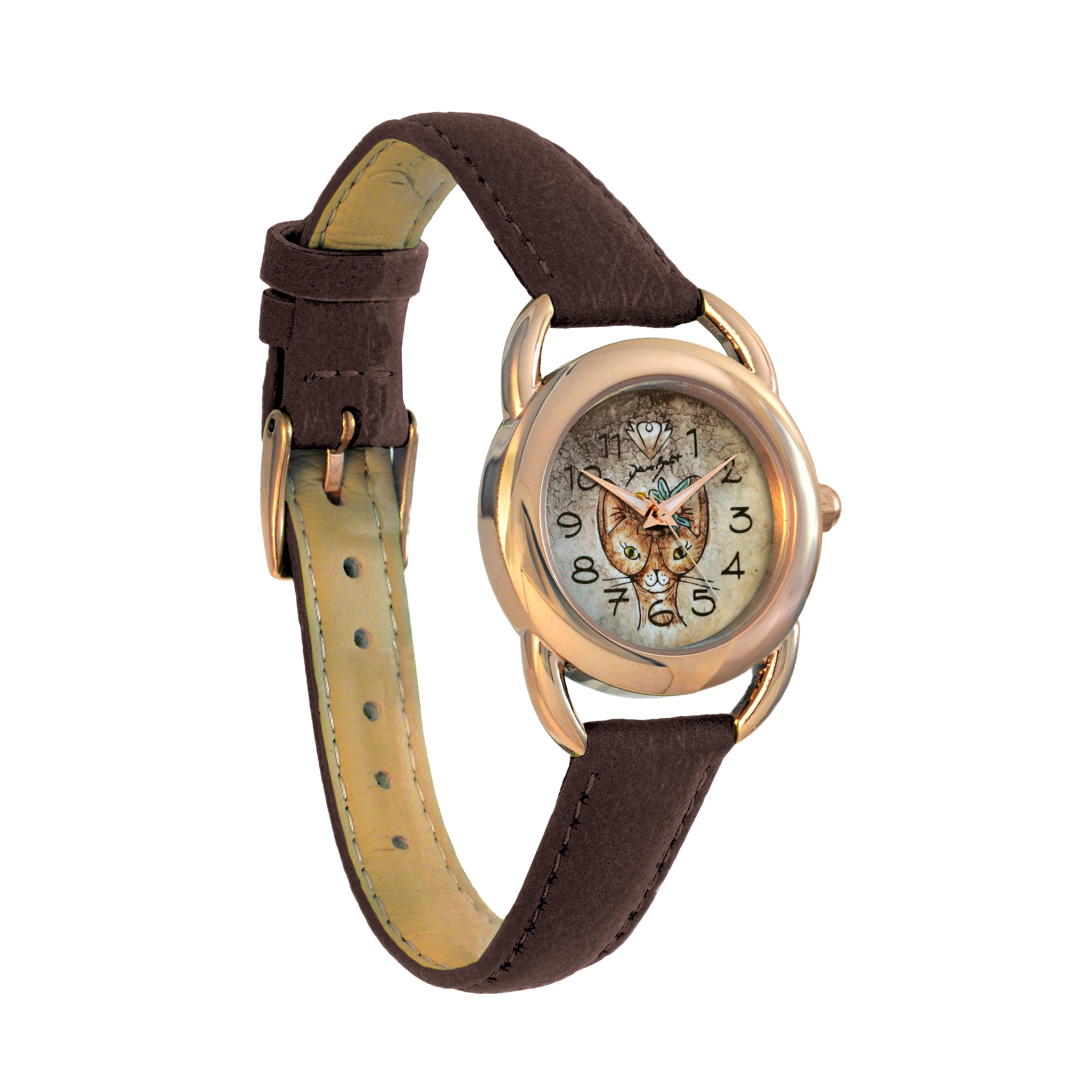 Montre femme animal cuir végane/YEUX DE CHAT