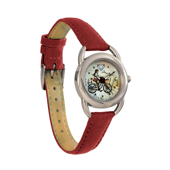 Montre femme sport cuir végane / FILLE VELO CHAT