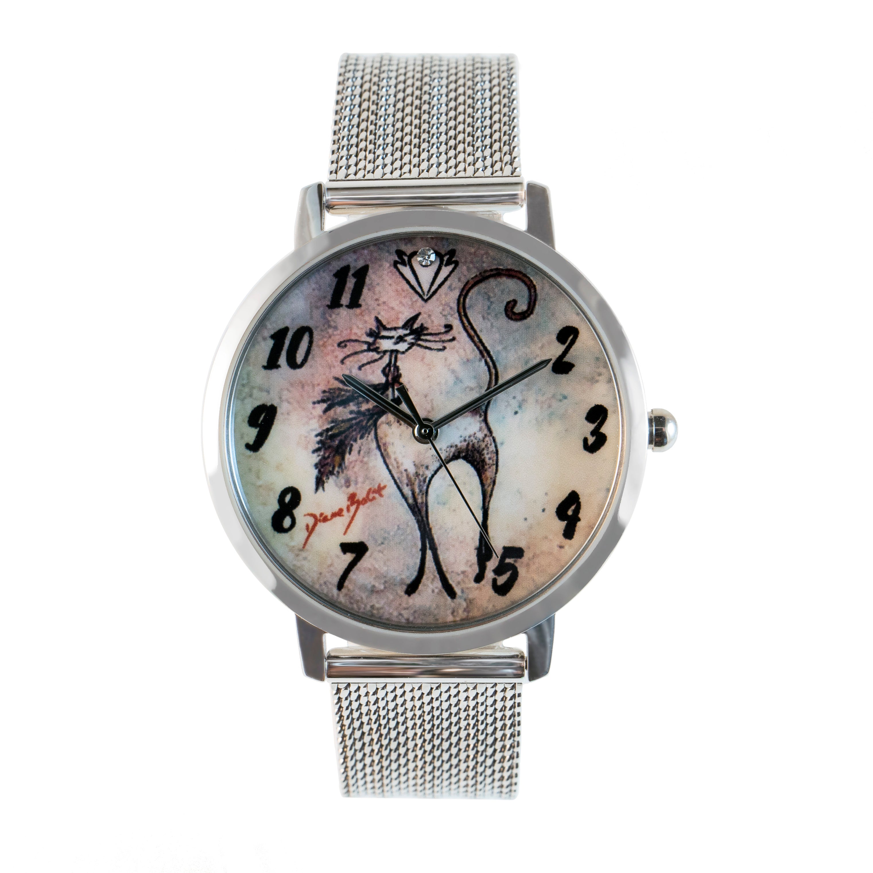 Montre femme fashion bracelet acier inoxydable | Chat foulard