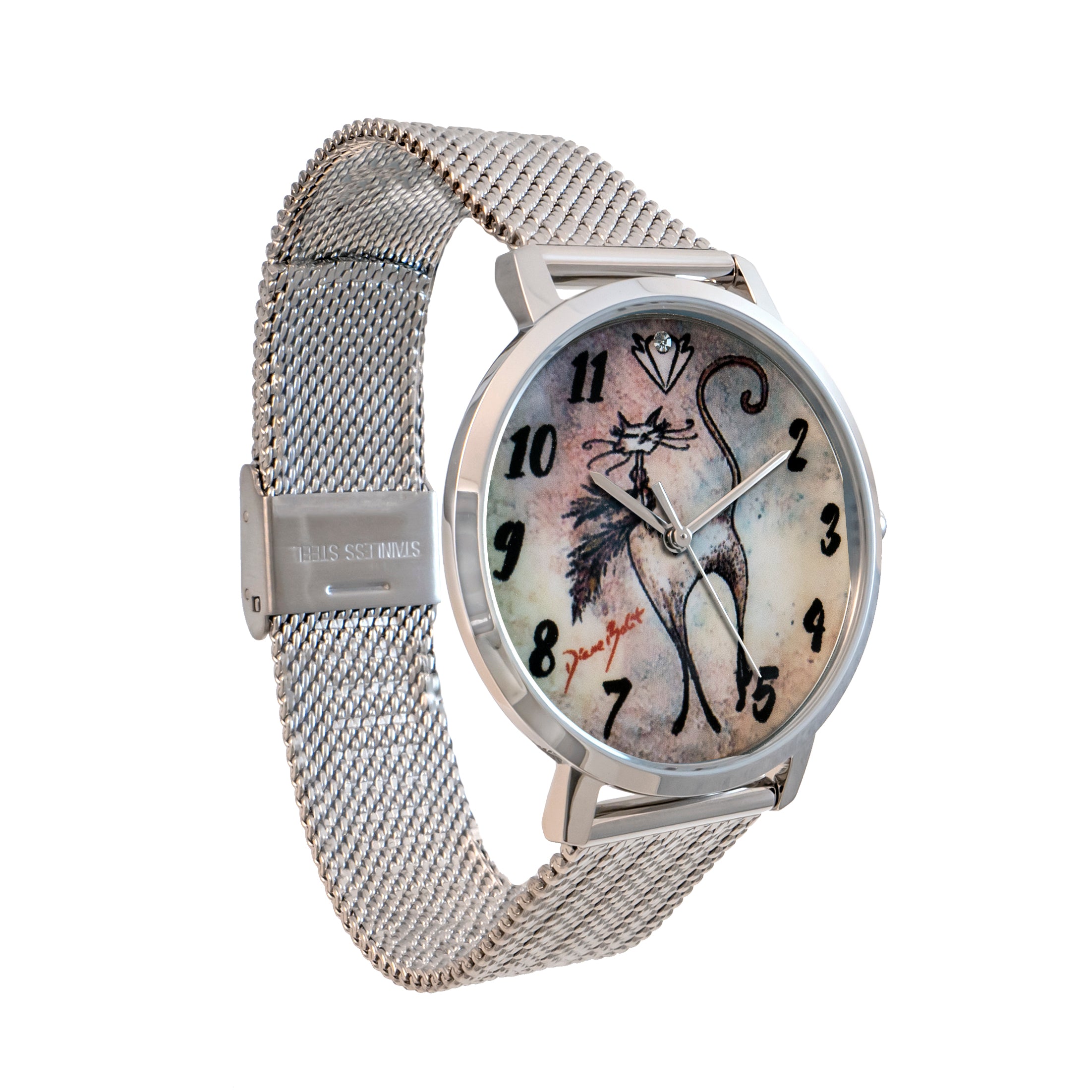 Montre femme fashion bracelet acier inoxydable | Chat foulard