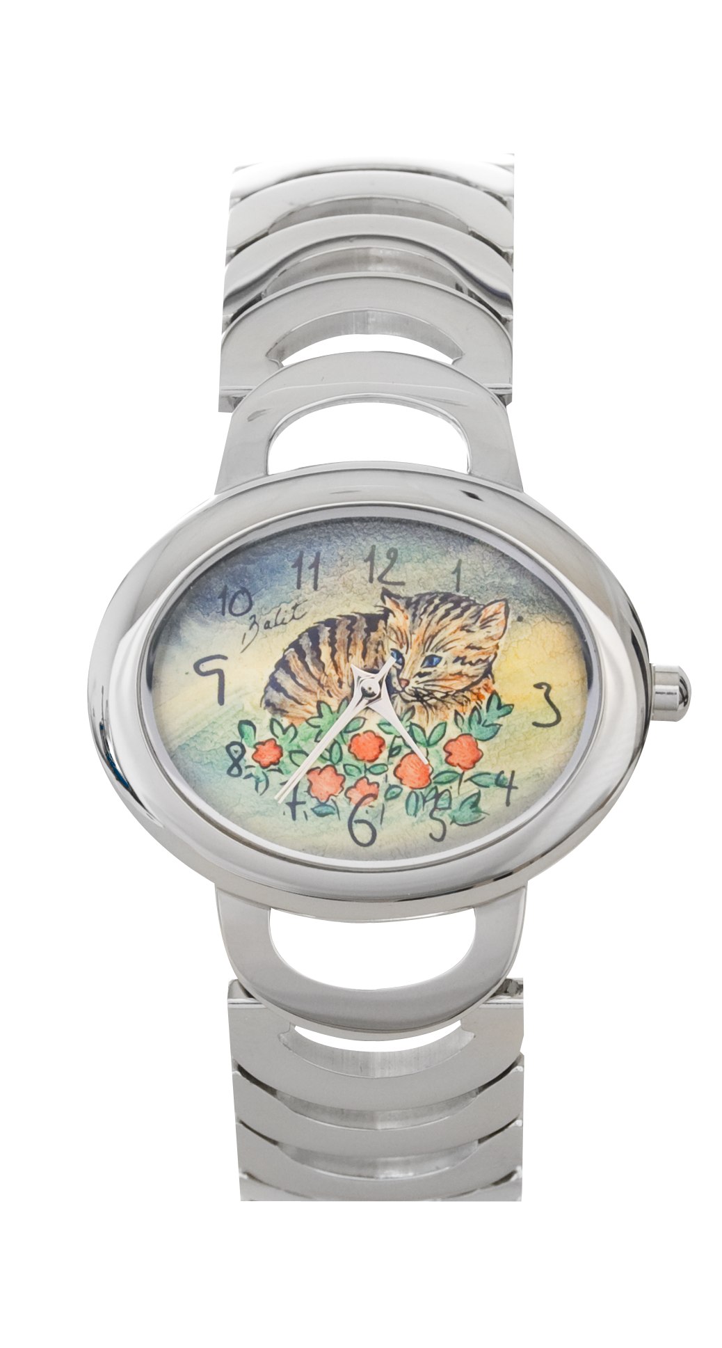 Montre femme tendance bracelet mailles acier inoxydable | CHAT FLEURS