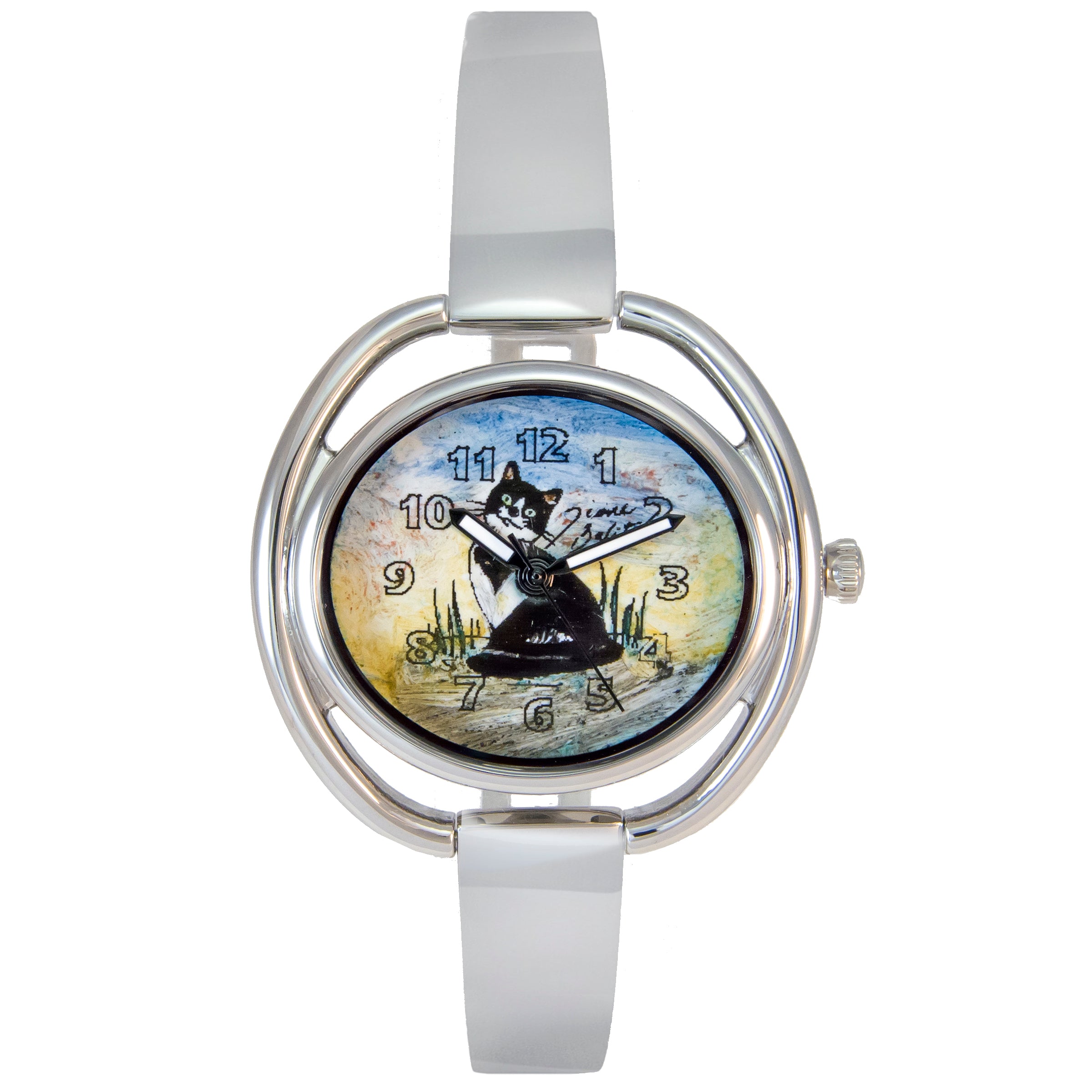 Montre femme bracelet ajustable acier inoxydable | CHAT NOIR ET BLANC