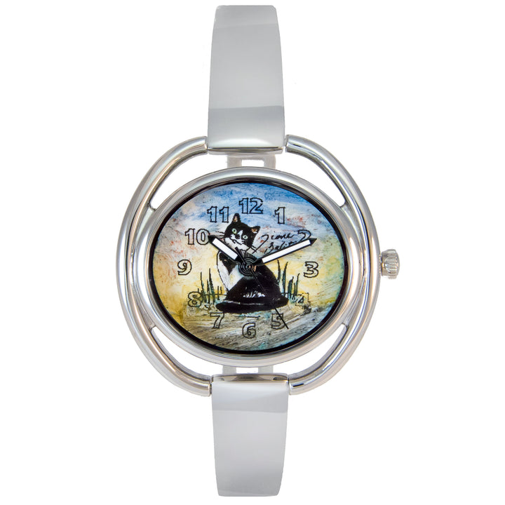Montre femme bracelet ajustable acier inoxydable | CHAT NOIR ET BLANC
